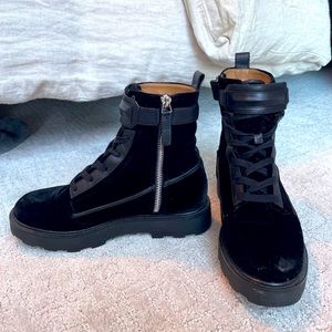 Black Velvet Platform Combat Boots